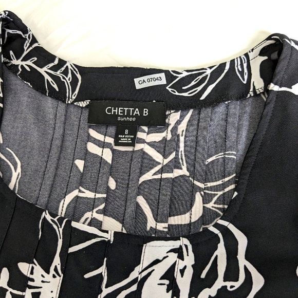 Chetta B short sleeve scoop neck summer dress womens Size 8 Black White Floral - Picture 7 of 12